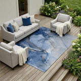 8' X 10' Navy Blue Abstract Washable Non Skid Indoor Outdoor Area Rug