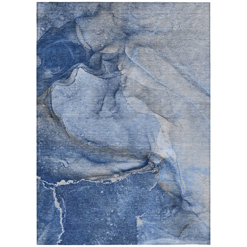 8' X 10' Navy Blue Abstract Washable Non Skid Indoor Outdoor Area Rug