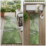 8' Runner Olive Green Abstract Washable Non Skid Indoor Outdoor Runner Rug