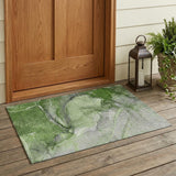 3' X 5' Olive Green Abstract Washable Non Skid Indoor Outdoor Area Rug