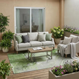5' X 8' Olive Green Abstract Washable Non Skid Indoor Outdoor Area Rug