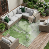 8' X 10' Olive Green Abstract Washable Non Skid Indoor Outdoor Area Rug