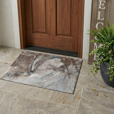 3' X 5' Taupe Abstract Washable Non Skid Indoor Outdoor Area Rug