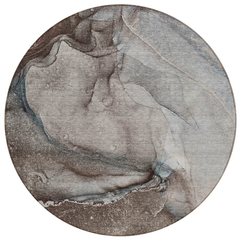 8' Round Taupe Round Abstract Washable Non Skid Indoor Outdoor Area Rug