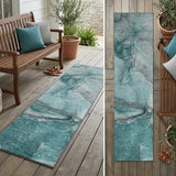 2' X 8' Teal Abstract Washable Indoor Outdoor Runner Rug