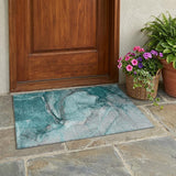 3' X 5' Teal Abstract Washable Non Skid Indoor Outdoor Area Rug
