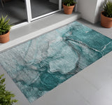 3' X 5' Teal Abstract Washable Non Skid Indoor Outdoor Area Rug