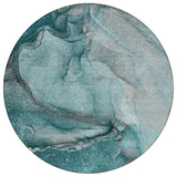 8' Round Teal Round Abstract Washable Non Skid Indoor Outdoor Area Rug