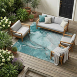 8' X 10' Teal Abstract Washable Indoor Outdoor Area Rug