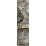 8' Runner Gray and Gold Abstract Washable Non Skid Indoor Outdoor Runner Rug