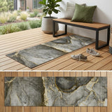 8' Runner Gray and Gold Abstract Washable Non Skid Indoor Outdoor Runner Rug