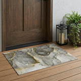 3' X 5' Gray and Gold Abstract Washable Non Skid Indoor Outdoor Area Rug