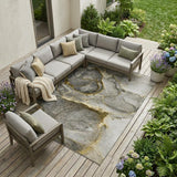 8' X 10' Gray and Gold Abstract Washable Non Skid Indoor Outdoor Area Rug