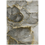 8' X 10' Gray and Gold Abstract Washable Non Skid Indoor Outdoor Area Rug