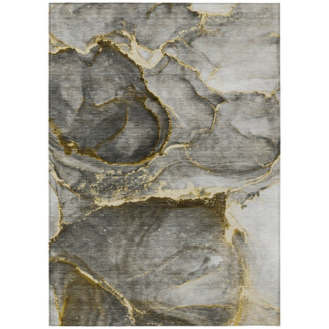 8' X 10' Gray and Gold Abstract Washable Non Skid Indoor Outdoor Area Rug