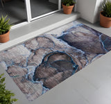 2' X 3' Navy Blue Abstract Washable Non Skid Indoor Outdoor Area Rug