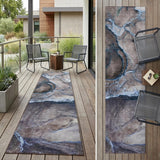8' Runner Navy Blue Abstract Washable Non Skid Indoor Outdoor Runner Rug