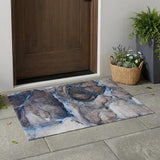 3' X 5' Navy Blue Abstract Washable Non Skid Indoor Outdoor Area Rug