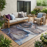 5' X 8' Navy Blue Abstract Washable Non Skid Indoor Outdoor Area Rug