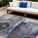 8' X 10' Navy Blue Abstract Washable Indoor Outdoor Area Rug