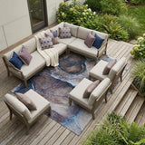 8' X 10' Navy Blue Abstract Washable Indoor Outdoor Area Rug