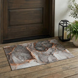 3' X 5' Peach Abstract Washable Non Skid Indoor Outdoor Area Rug