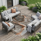 8' X 10' Peach Abstract Washable Non Skid Indoor Outdoor Area Rug