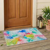 2' X 3' Blue Abstract Washable Non Skid Indoor Outdoor Area Rug