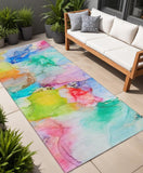 8' Runner Blue Abstract Washable Non Skid Indoor Outdoor Runner Rug