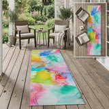 8' Runner Blue Abstract Washable Non Skid Indoor Outdoor Runner Rug