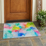 3' X 5' Blue Abstract Washable Non Skid Indoor Outdoor Area Rug