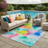 5' X 8' Blue Pink and Green Abstract Washable Indoor Outdoor Area Rug