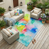 8' X 10' Blue Pink and Green Abstract Washable Indoor Outdoor Area Rug