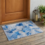 2' X 3' Navy Blue Abstract Washable Indoor Outdoor Area Rug