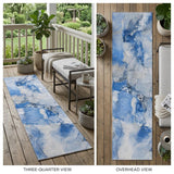 2' X 8' Navy Blue Abstract Washable Indoor Outdoor Runner Rug