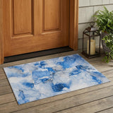 3' X 5' Navy Blue Abstract Washable Indoor Outdoor Area Rug