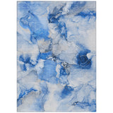 3' X 5' Navy Blue Abstract Washable Indoor Outdoor Area Rug