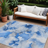 8' X 10' Navy Blue Abstract Washable Indoor Outdoor Area Rug