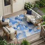 8' X 10' Navy Blue Abstract Washable Indoor Outdoor Area Rug