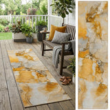 2' X 8' Orange and Ivory Abstract Washable Indoor Outdoor Runner Rug