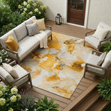 8' X 10' Orange and Ivory Abstract Washable Indoor Outdoor Area Rug