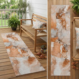 2' X 8' Orange and Ivory Abstract Washable Indoor Outdoor Runner Rug