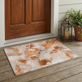 3' X 5' Orange and Ivory Abstract Washable Non Skid Indoor Outdoor Area Rug
