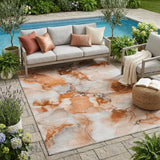 5' X 8' Orange and Ivory Abstract Washable Non Skid Indoor Outdoor Area Rug