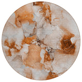 8' Round Orange and Ivory Round Abstract Washable Non Skid Indoor Outdoor Area Rug