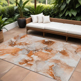 8' X 10' Orange and Ivory Abstract Washable Indoor Outdoor Area Rug