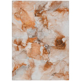 8' X 10' Orange and Ivory Abstract Washable Indoor Outdoor Area Rug