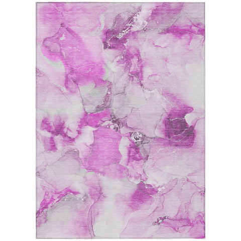 5' X 8' Pink and Ivory Abstract Washable Non Skid Indoor Outdoor Area Rug