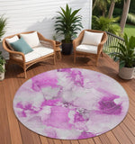 8' Round Pink and Ivory Round Abstract Washable Non Skid Indoor Outdoor Area Rug