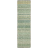 2' X 8' Artichoke Green Striped Washable Indoor Outdoor Runner Rug